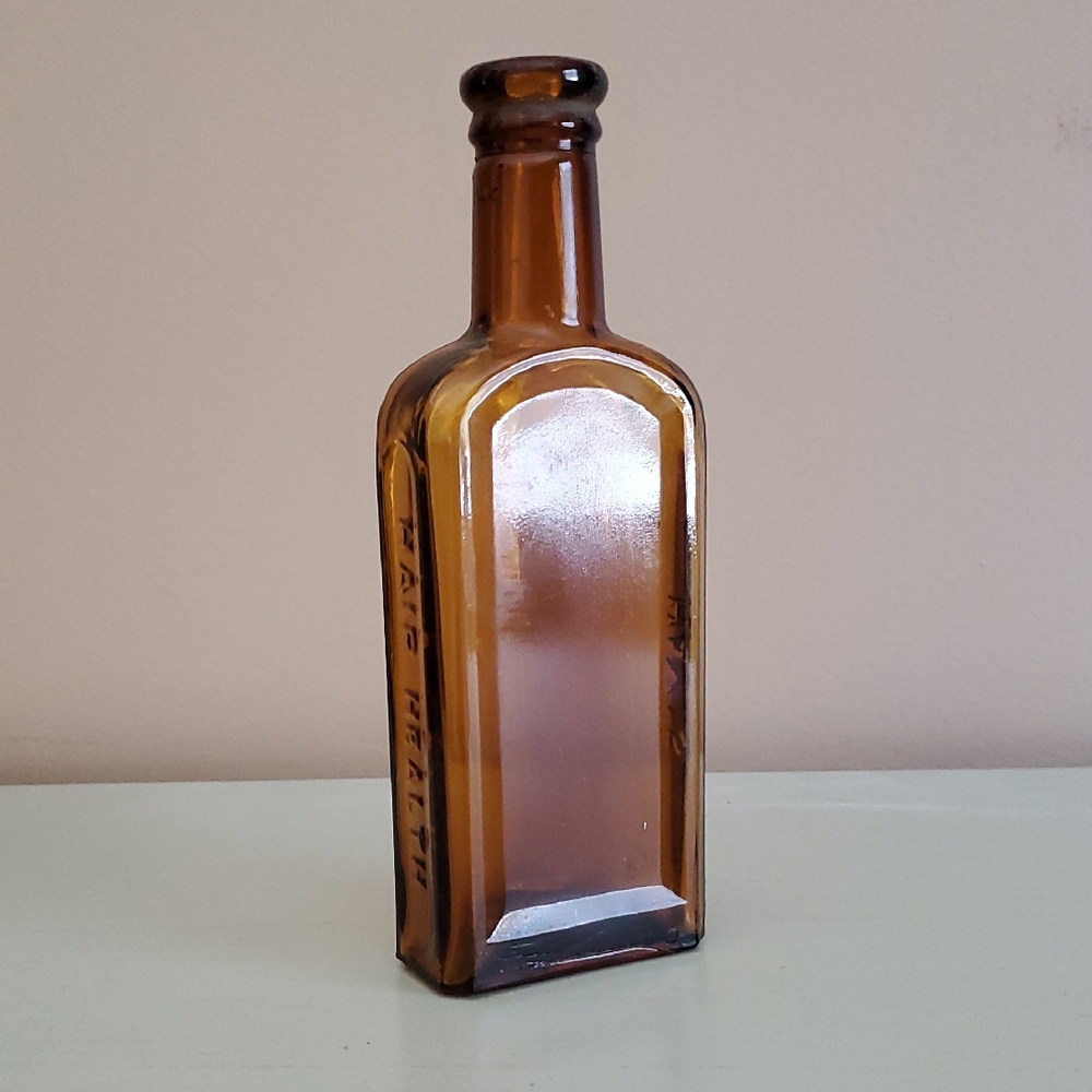 Vintage 1890s Hay's Hair Health Tonic Amber Embossed Glass Bottle